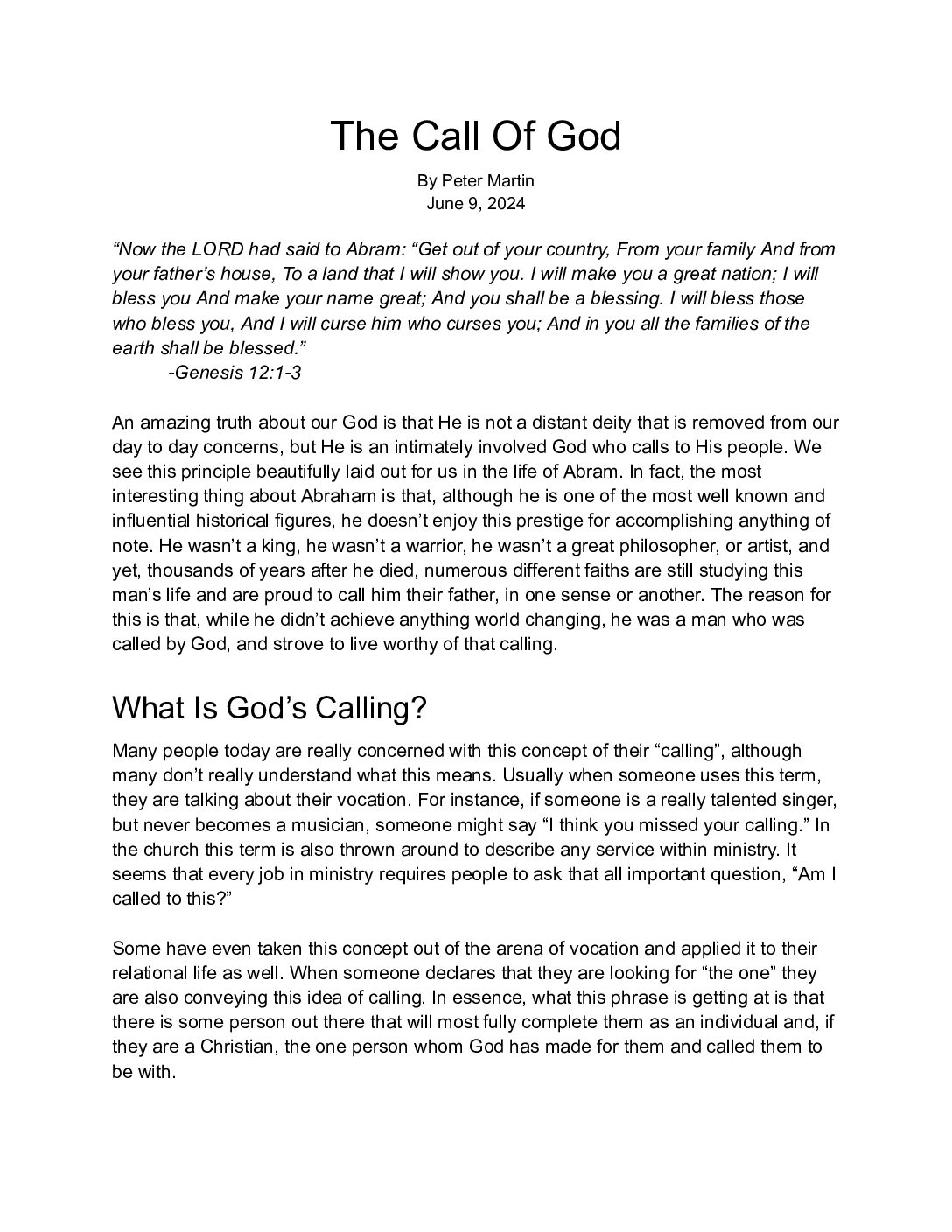 240609 The Call Of God