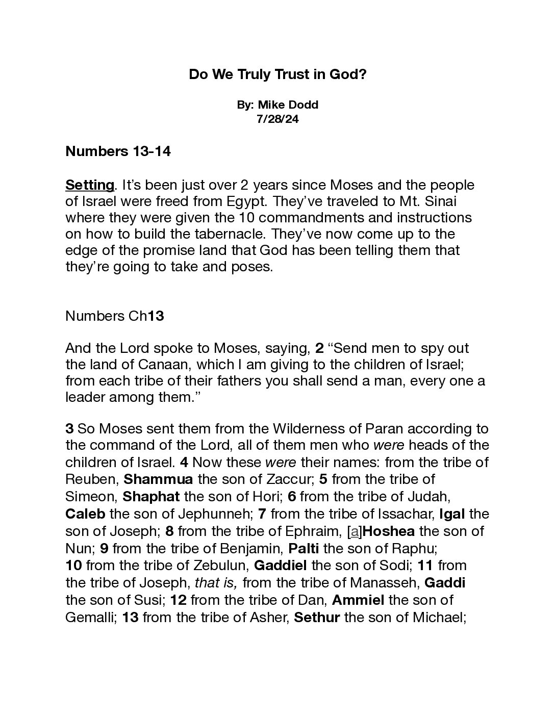 240728 Do We Truly Trust God Numbers 13 14