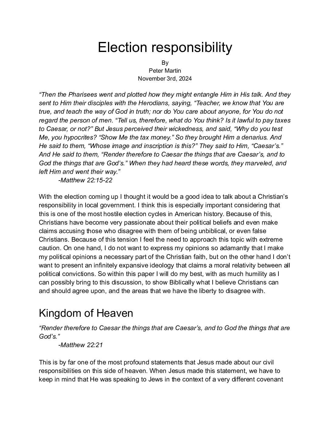 Election Responsibility