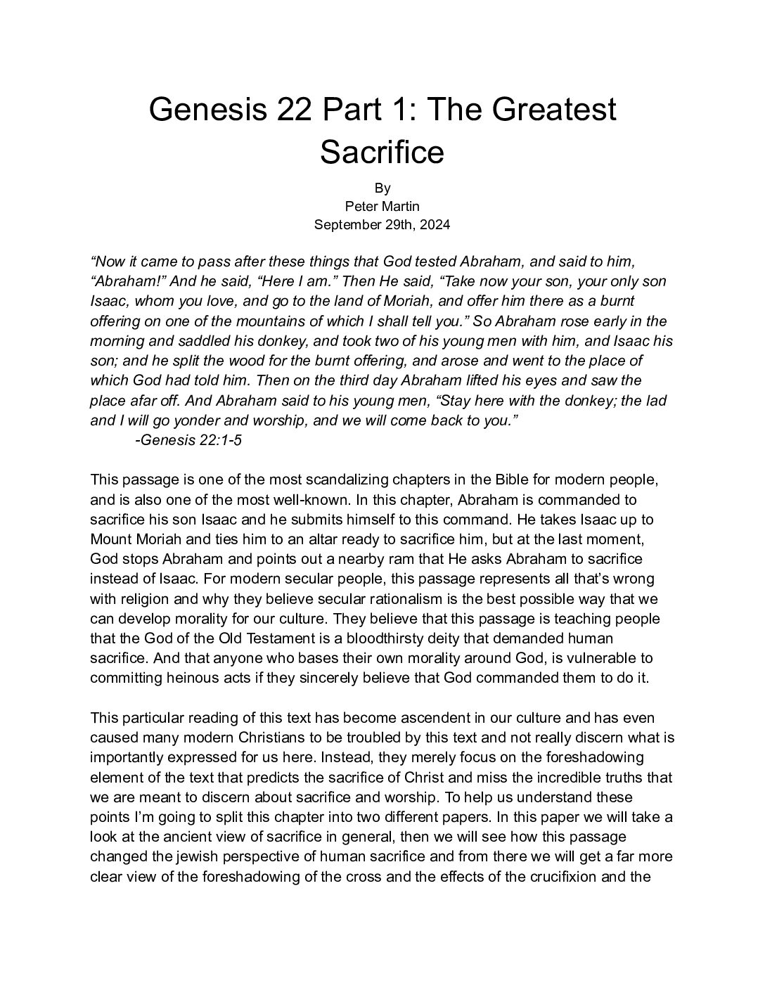 Genesis 22 Part 1 The Greatest Sacrifice