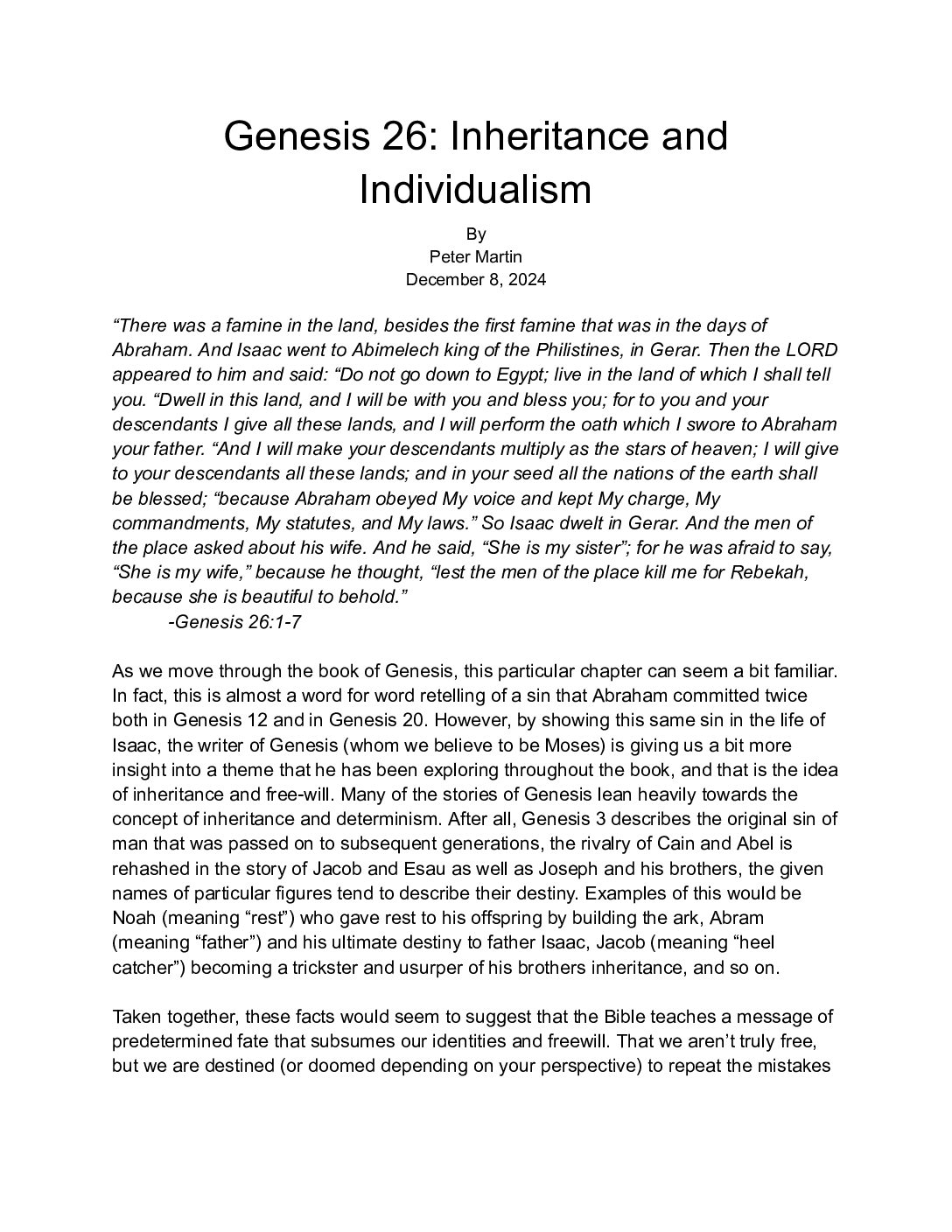 Genesis 26 Inheritance