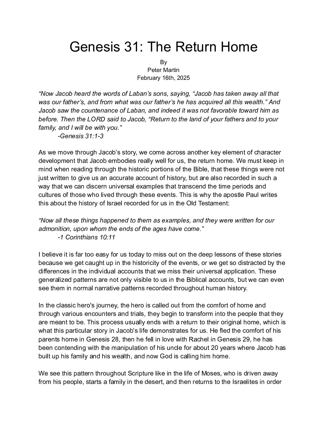 Genesis 31 The Return Home