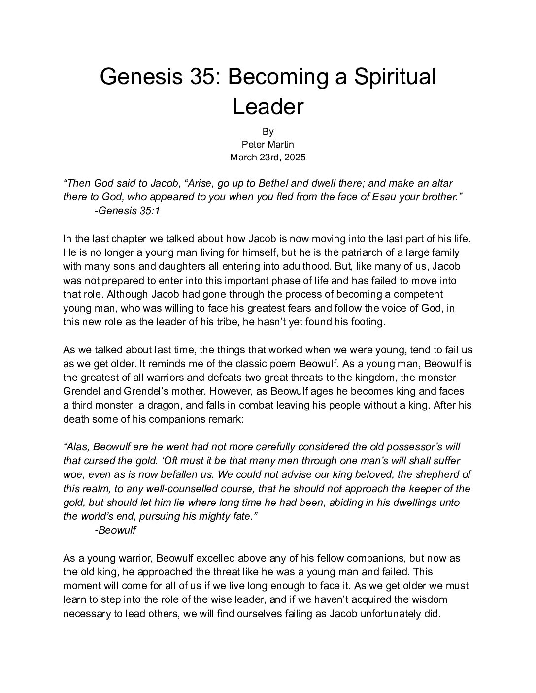 Genesis 35 Becoming A Spiritual Leader