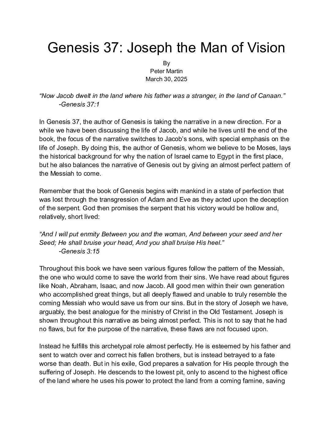 Genesis 37 Joseph The Man Of Vision