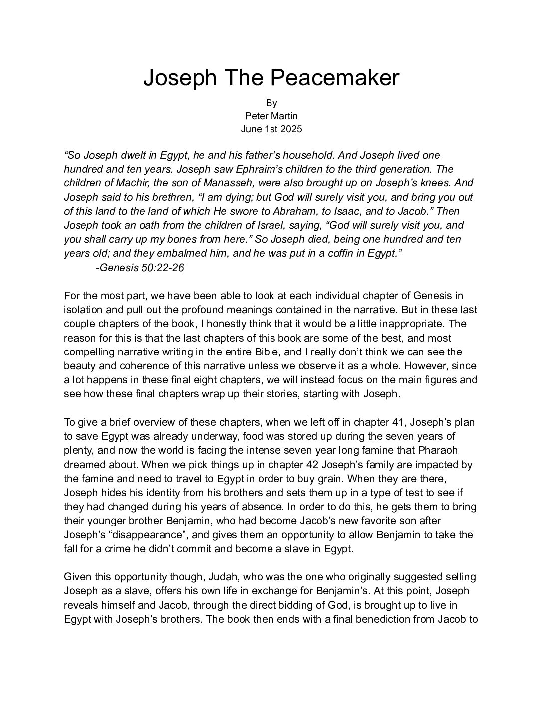 Joseph The Peacemaker