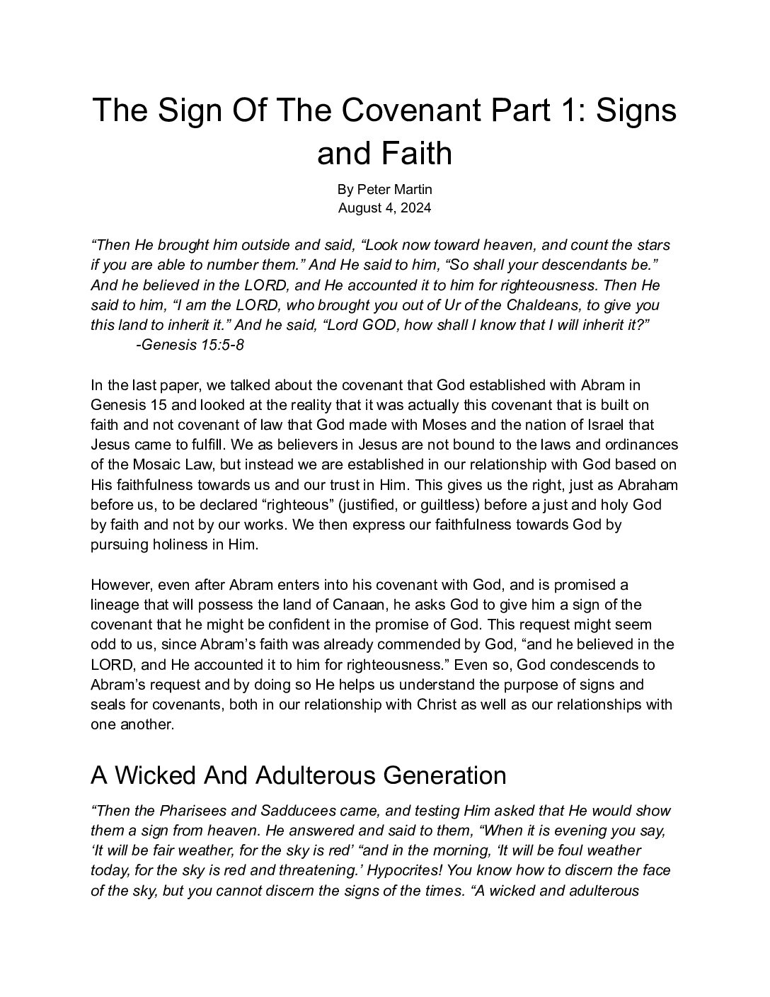 The Sign Of The Covenant Part 1