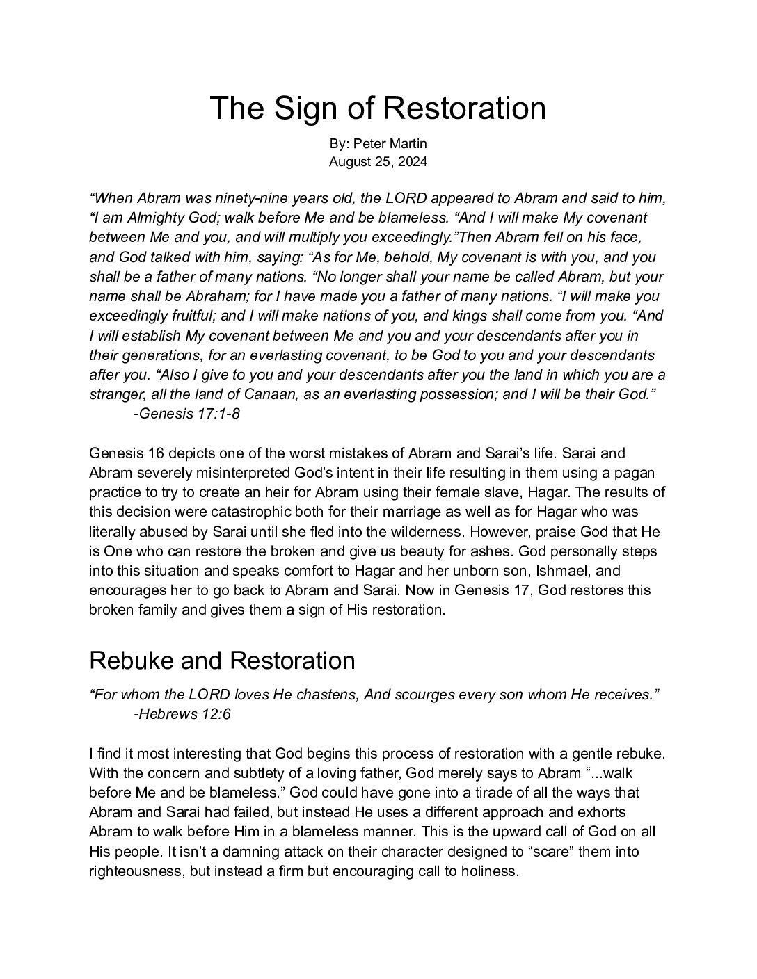 The Sign Of Restoration