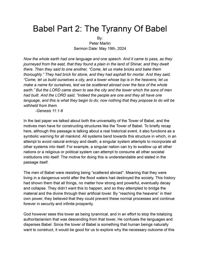 Babel Part 2: The Tyranny Of The Tower