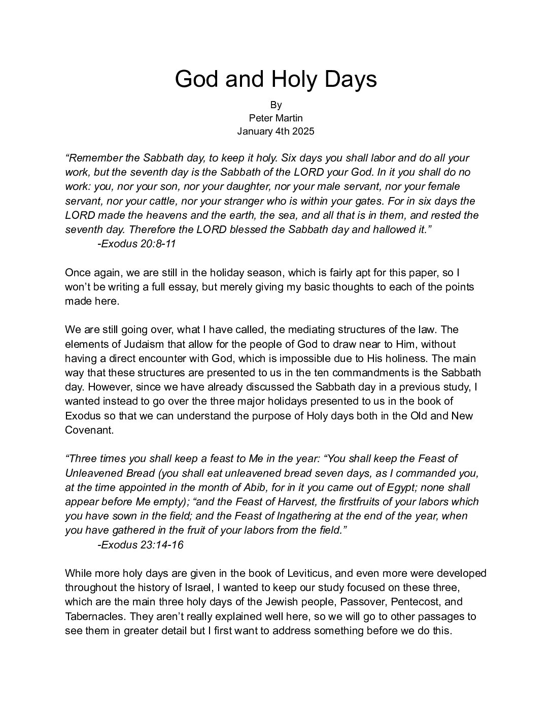 God And Holy Days