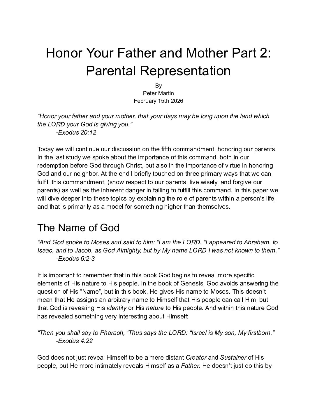 Honor Your Father And Mother Part 2