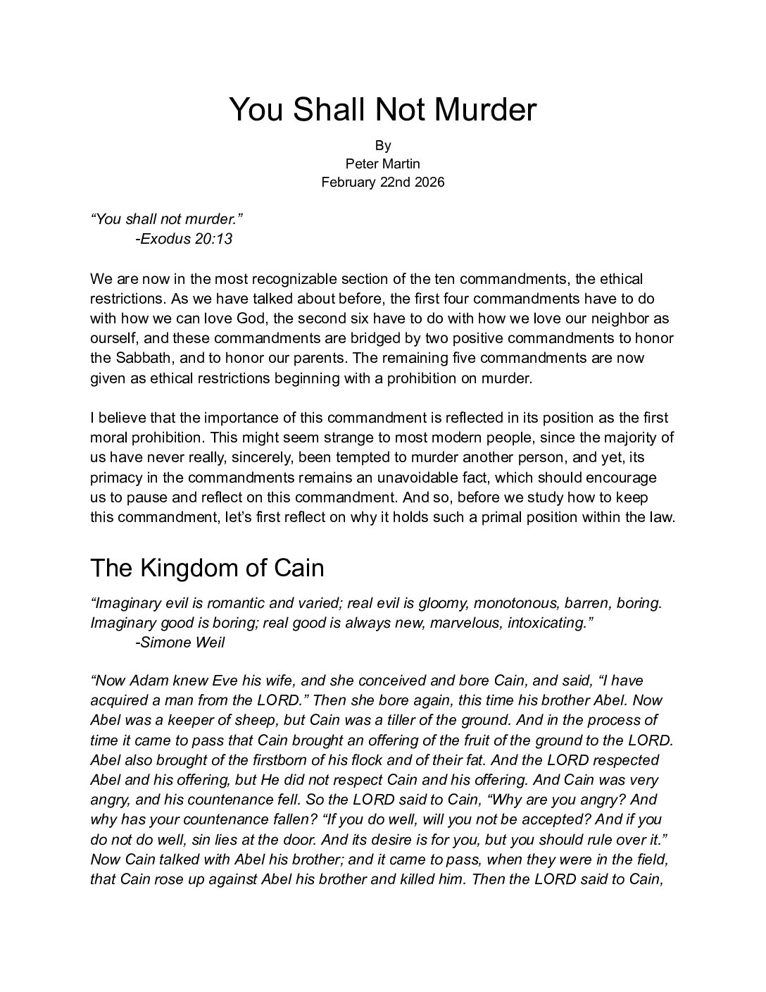 You Shall Not Murder