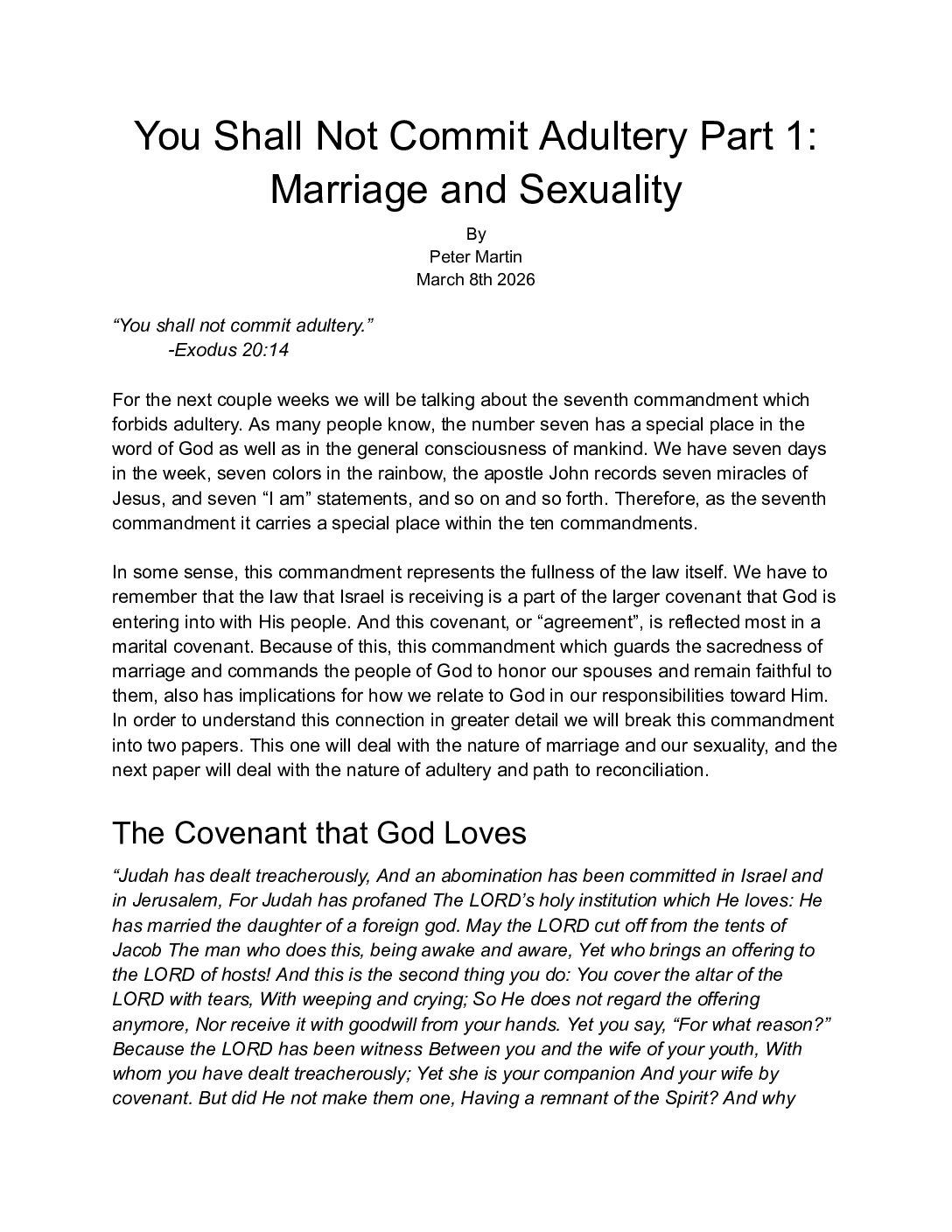 You Shall Not Commit Adultery Part 1