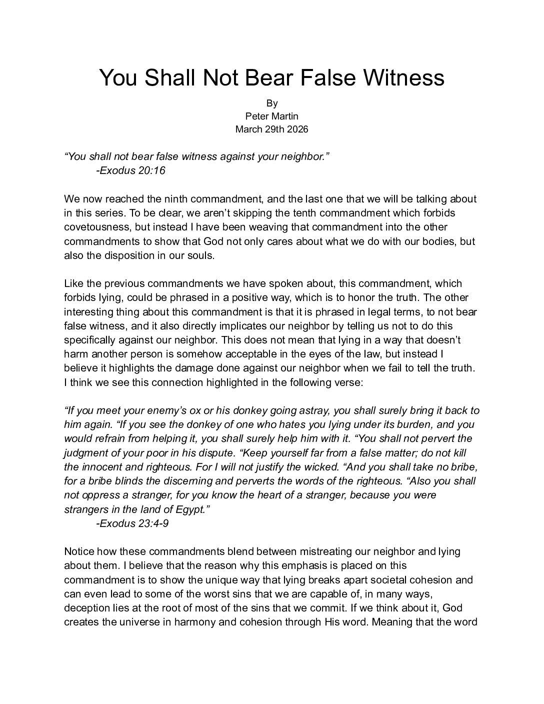 3 29 You Shall Not Bear False Witness