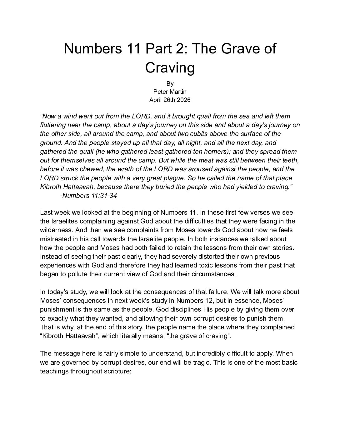 4 26 Numbers 11 Part 2 The Grave Of Craving