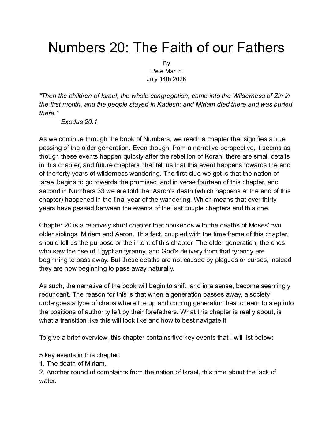 6 21 Numbers 20 The Faith Of Our Fathers