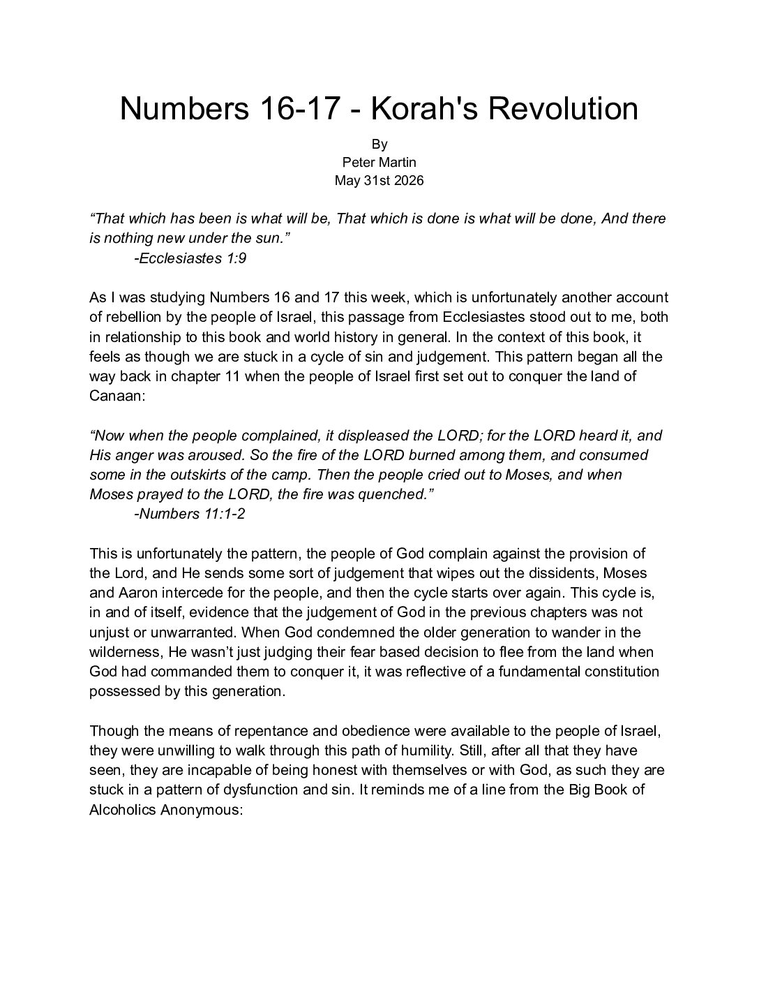 Numbers 16 17 Korah's Revolution