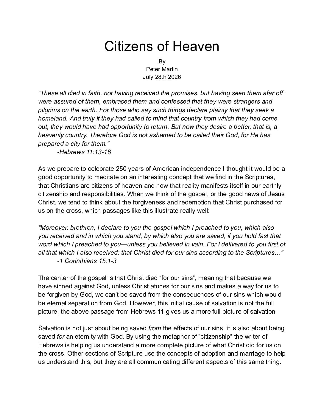 6 28 Citizens Of Heaven