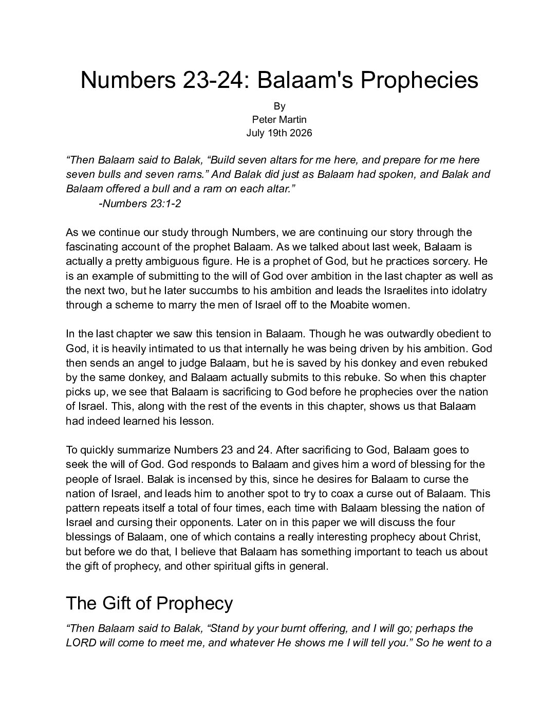 7 19 Numbers 23 24 Balaam's Prophecies