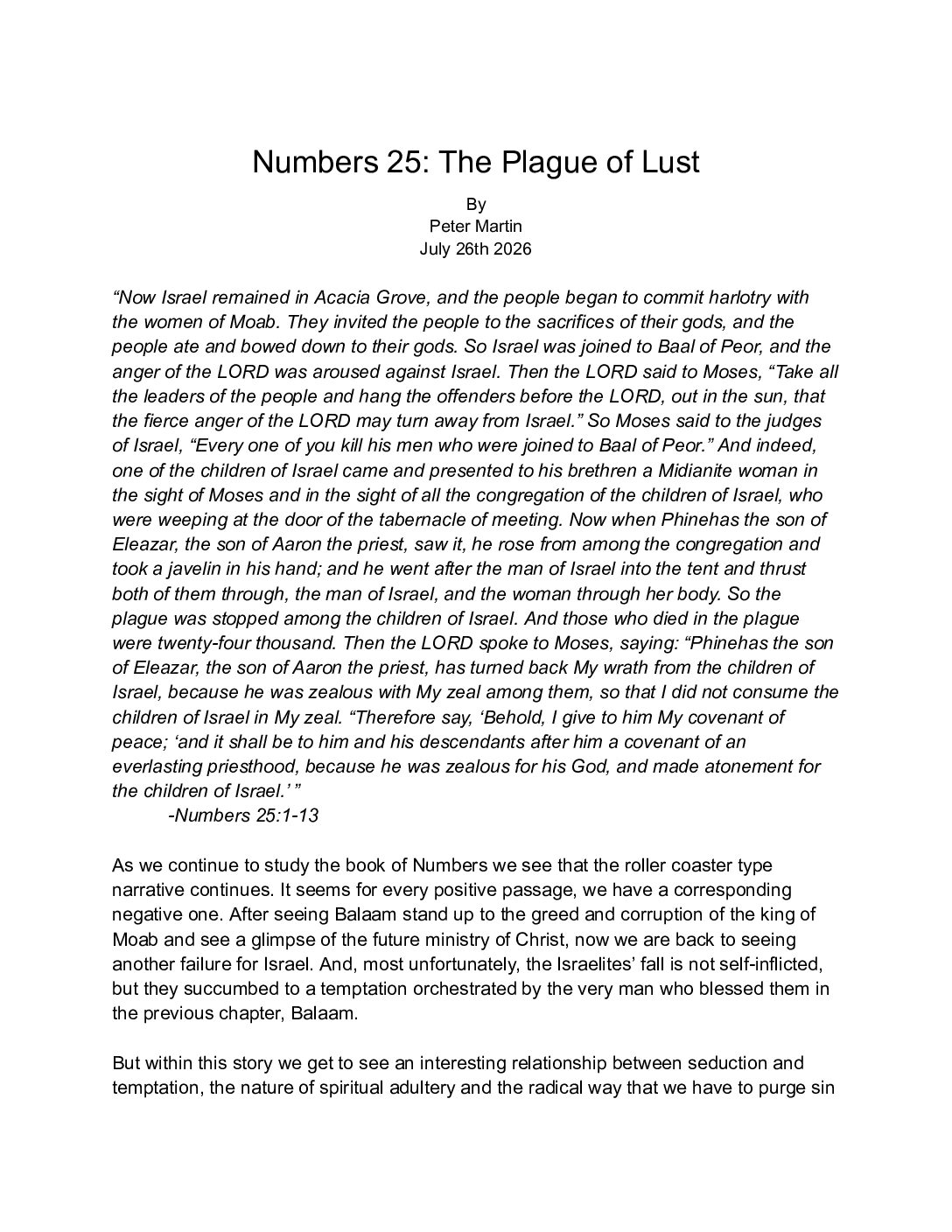 7 26 Numbers 25 The Plague Of Lust